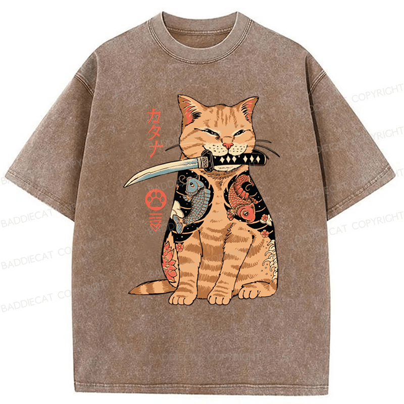 Baddiecat Japanese Style Katana Washed T-shirt