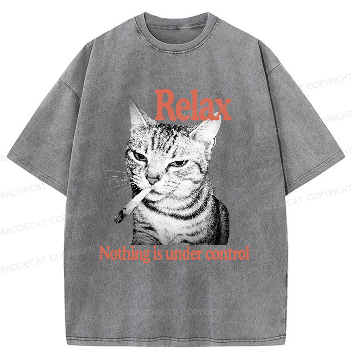 Baddiecat Cat Relax Nothing Is Under Control Washed T-shirt