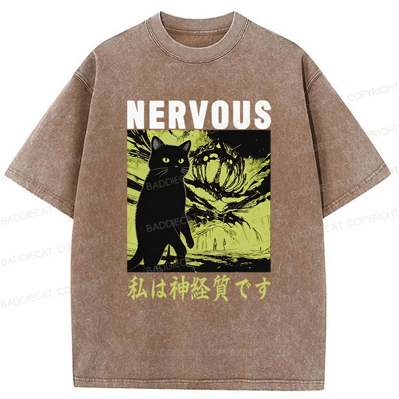 Baddiecat Nervous Cat Washed T-shirt