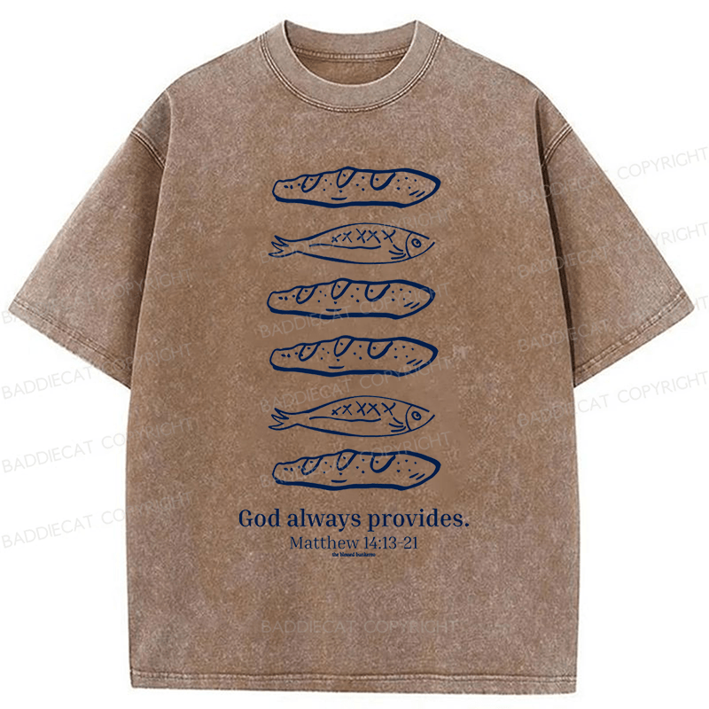 Baddiecat Loaves And Fishes Bible Verse Washed T-shirt