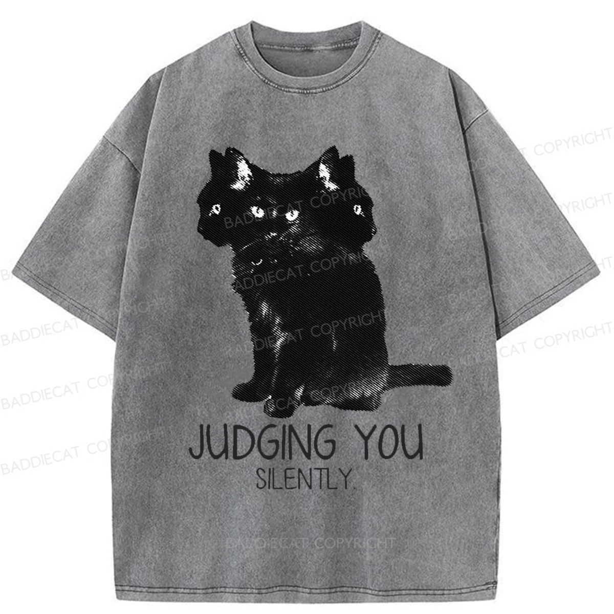Baddiecat Three Head Cat Judging You Washed T-shirt