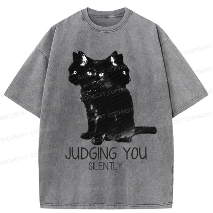 Baddiecat Three Head Cat Judging You Washed T-shirt