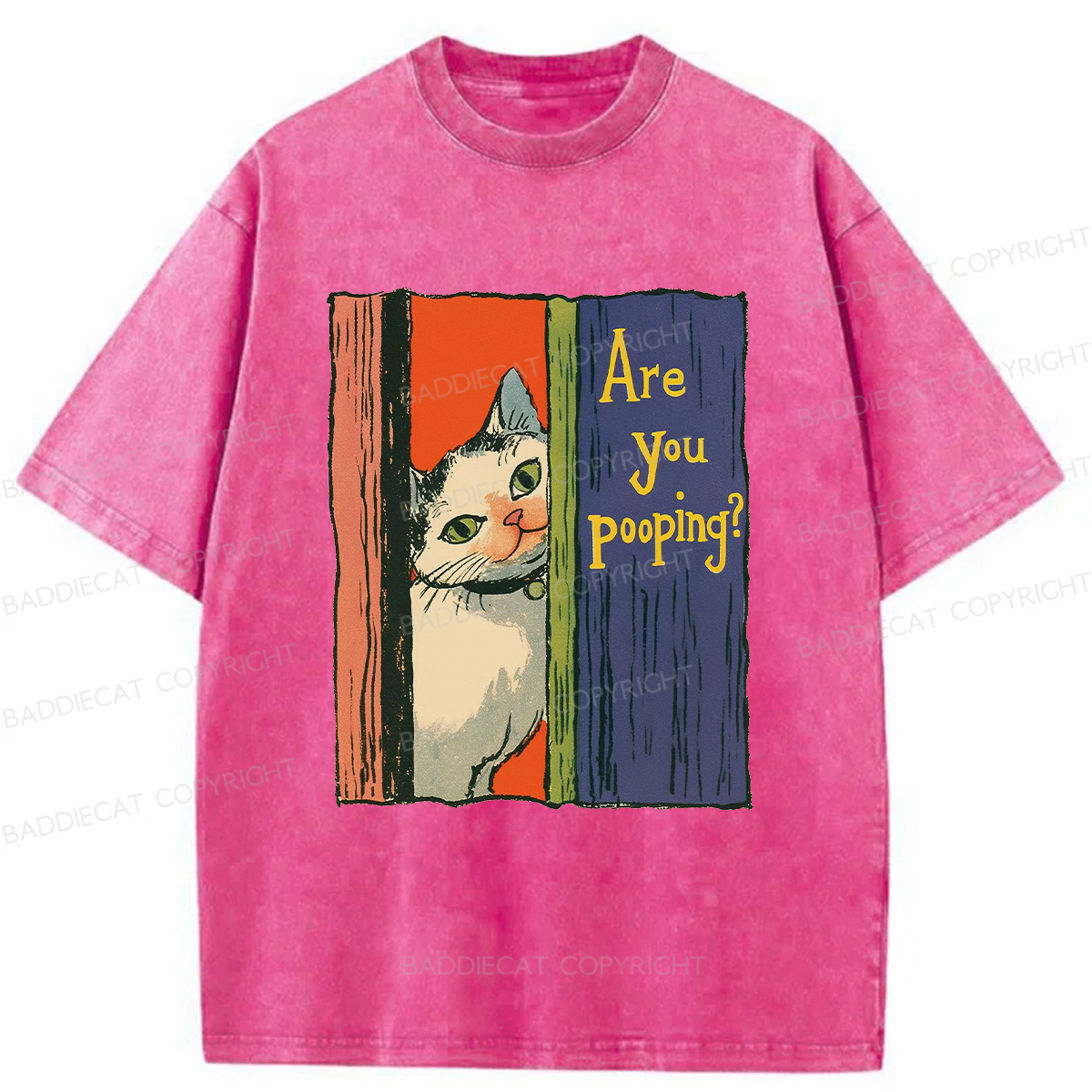 Baddiecat Peeping Cat Washed T-shirt
