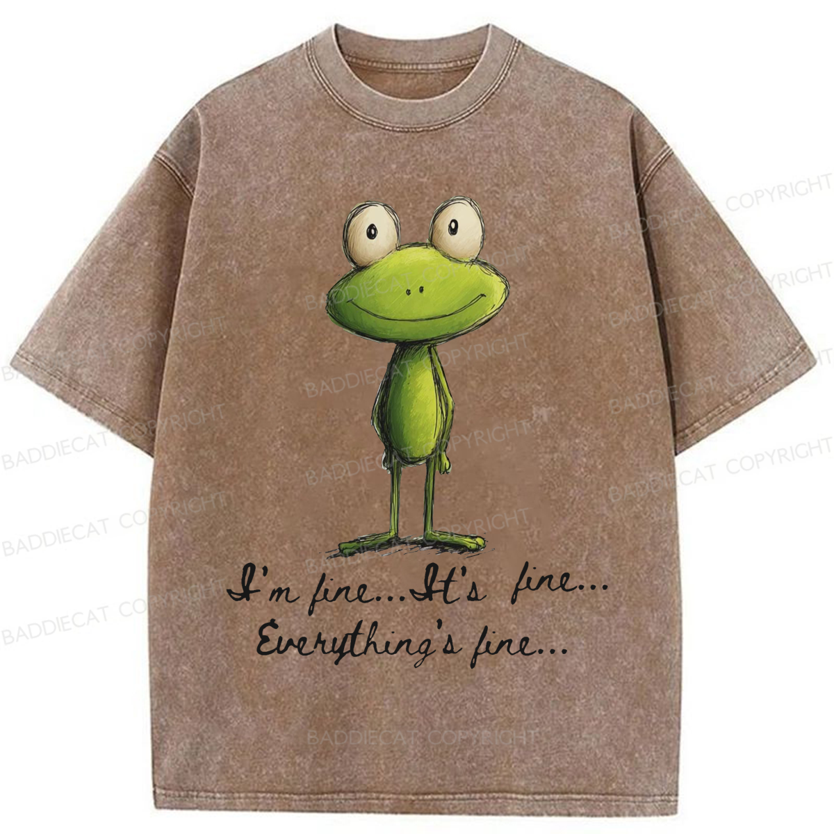 Baddiecat I'm Fine Funny Frog Washed T-shirt