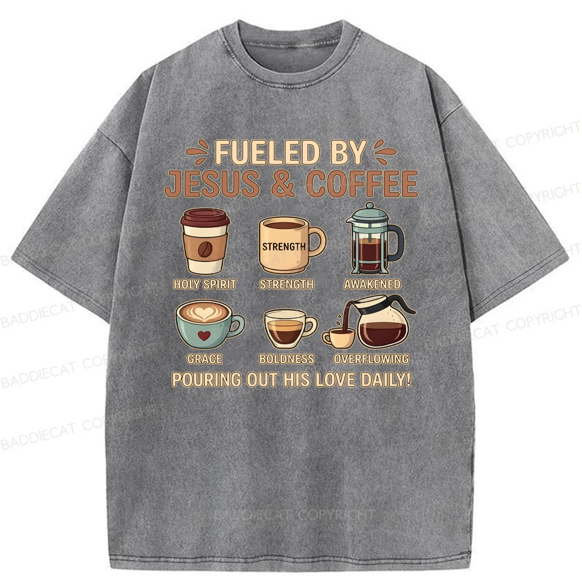 Baddiecat Jesus Coffee Washed T-shirt