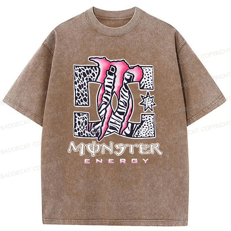Baddiecat Y2K Monster Energy 2000s Grunge  Retro Emo Punk Festival Washed T-shirt