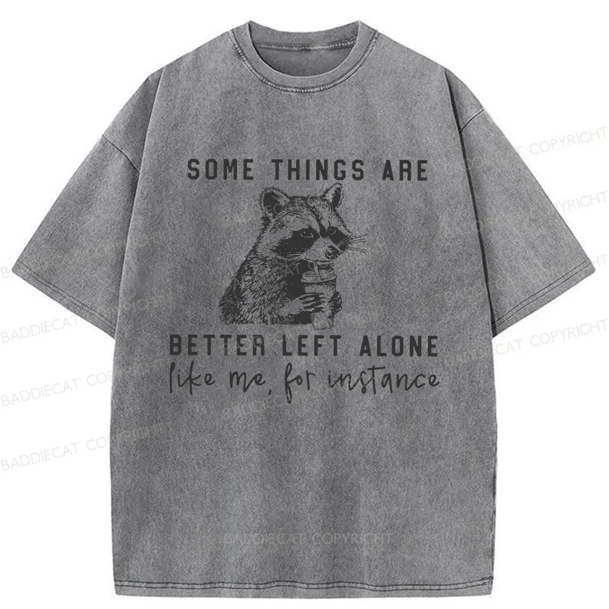 Baddiecat Raccoon Some Things Are Better Left Alone Washed T-shirt