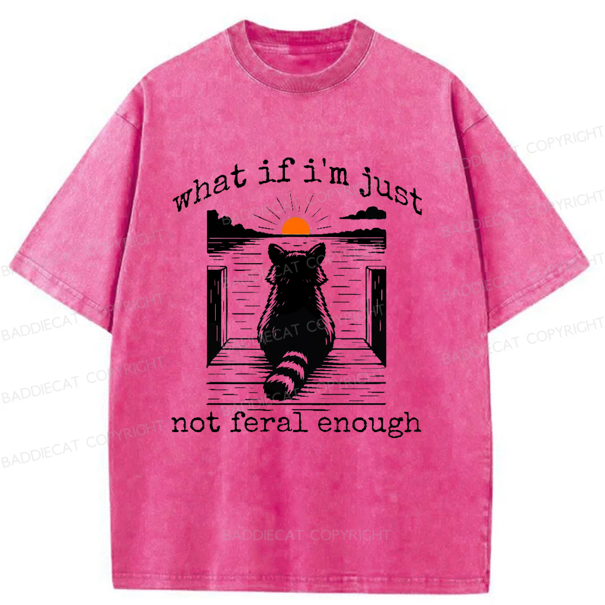 Baddiecat Thinking Raccoon Washed T-shirt