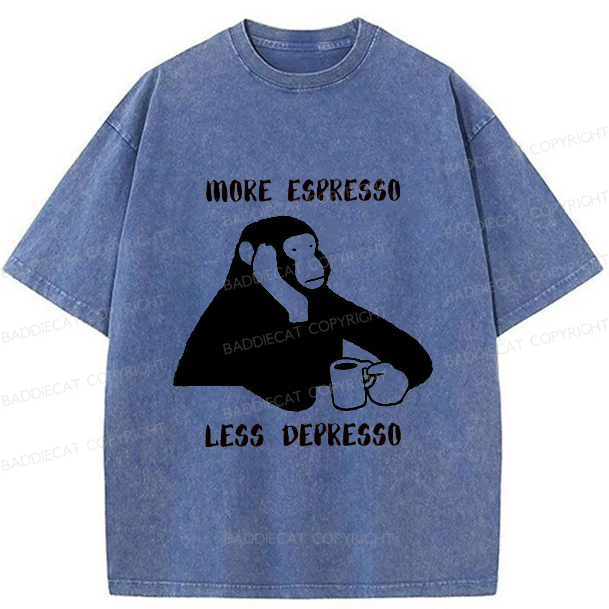 Baddiecat Monkey With A Coffee Mug Washed T-shirt