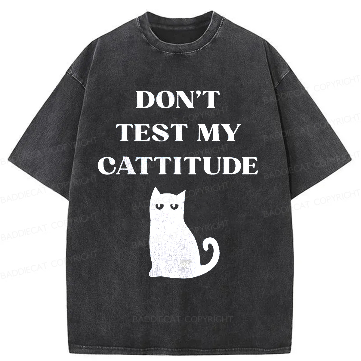 Baddiecat DON'T TEST MY CATTITUDE Washed T-shirt