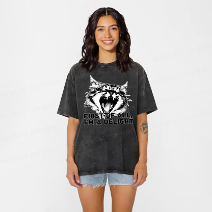 Baddiecat First Of All I'm A Delight Roaring Cat Washed T-shirt