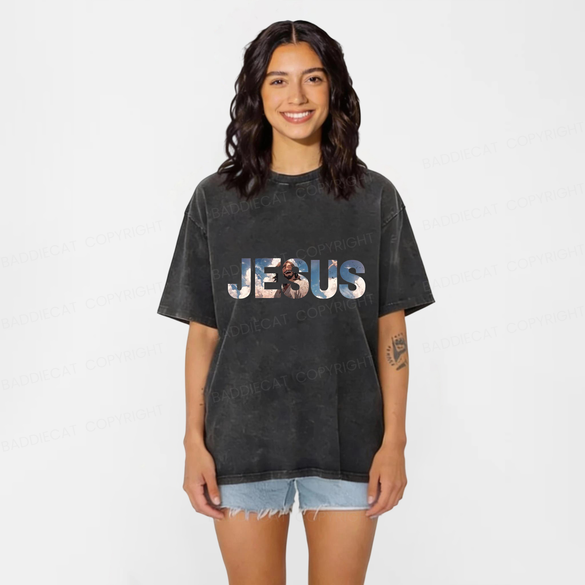 Baddiecat JESUS Washed T-shirt