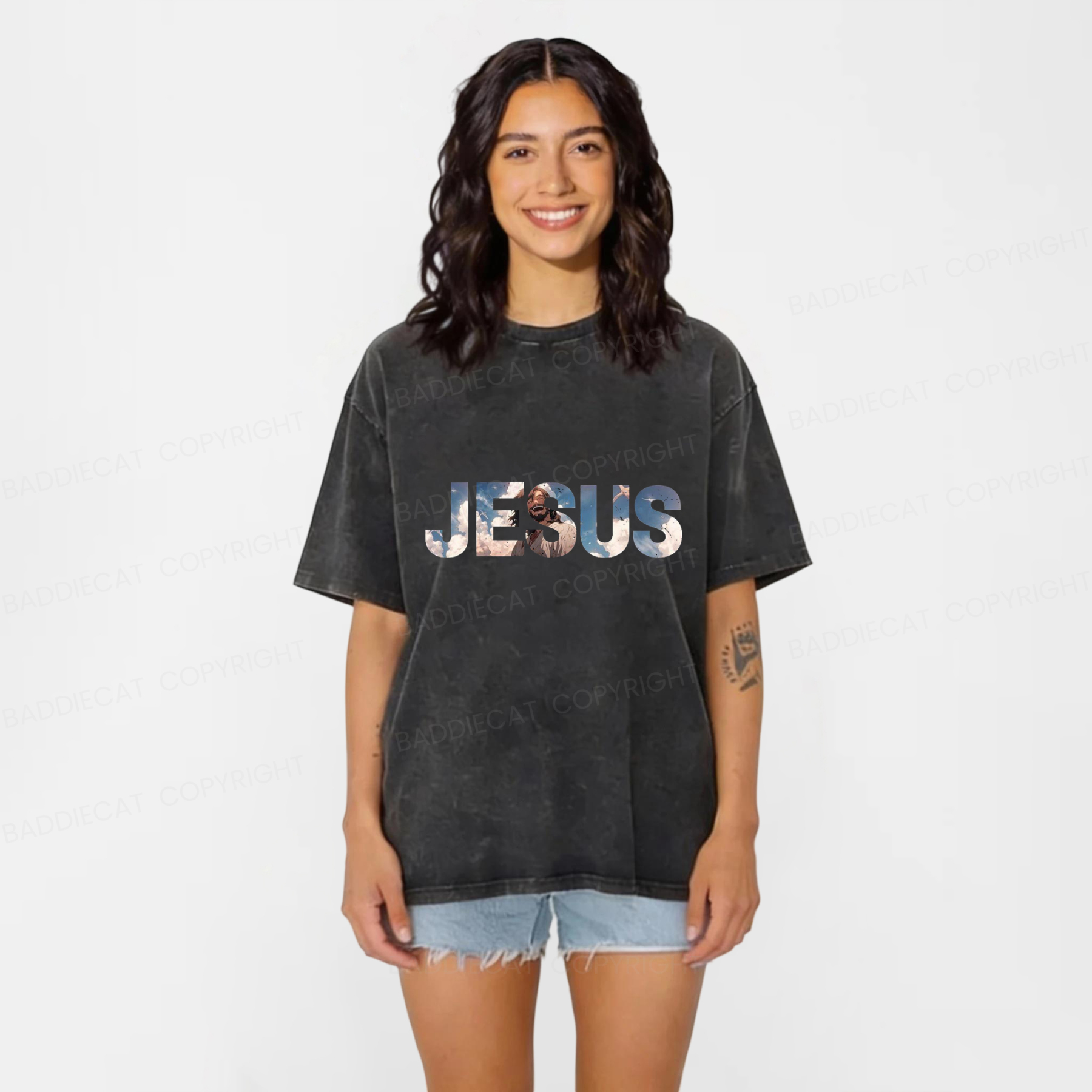 Baddiecat JESUS Washed T-shirt