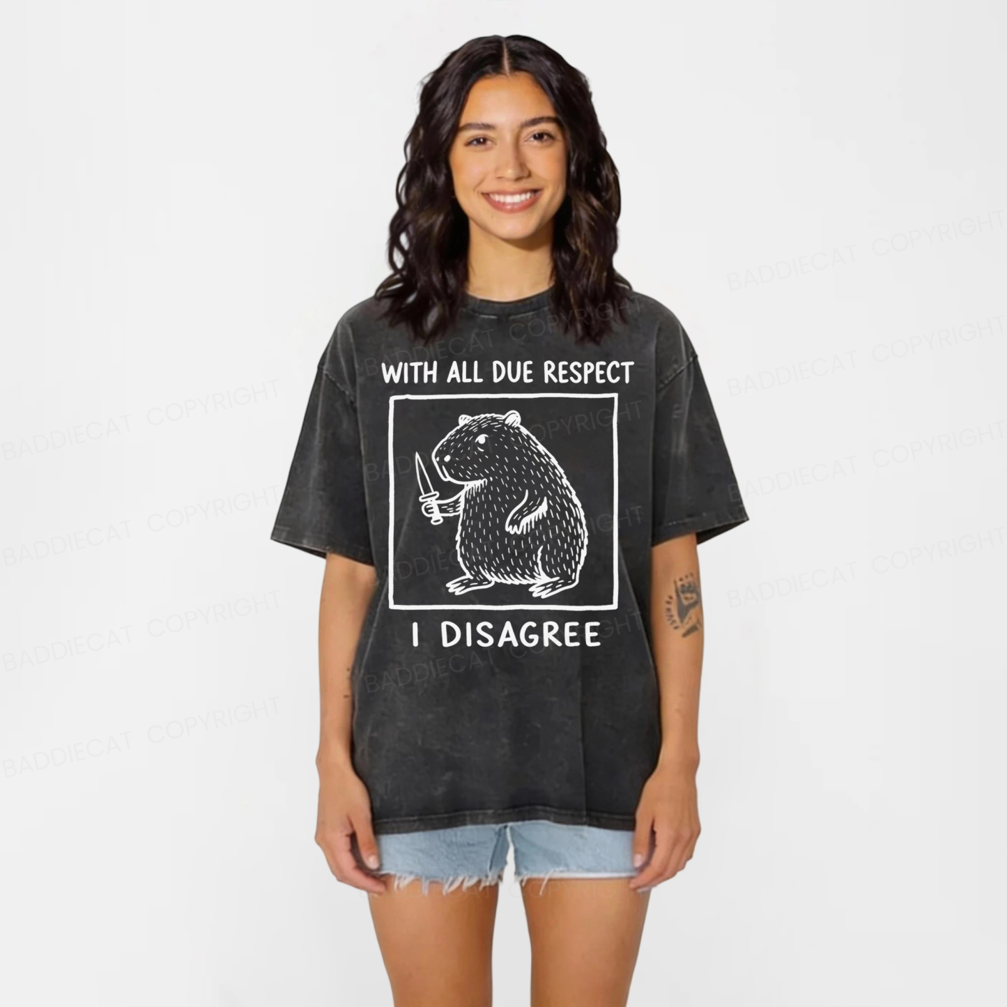 Baddiecat With All Due Respect I Disagree Washed T-shirt