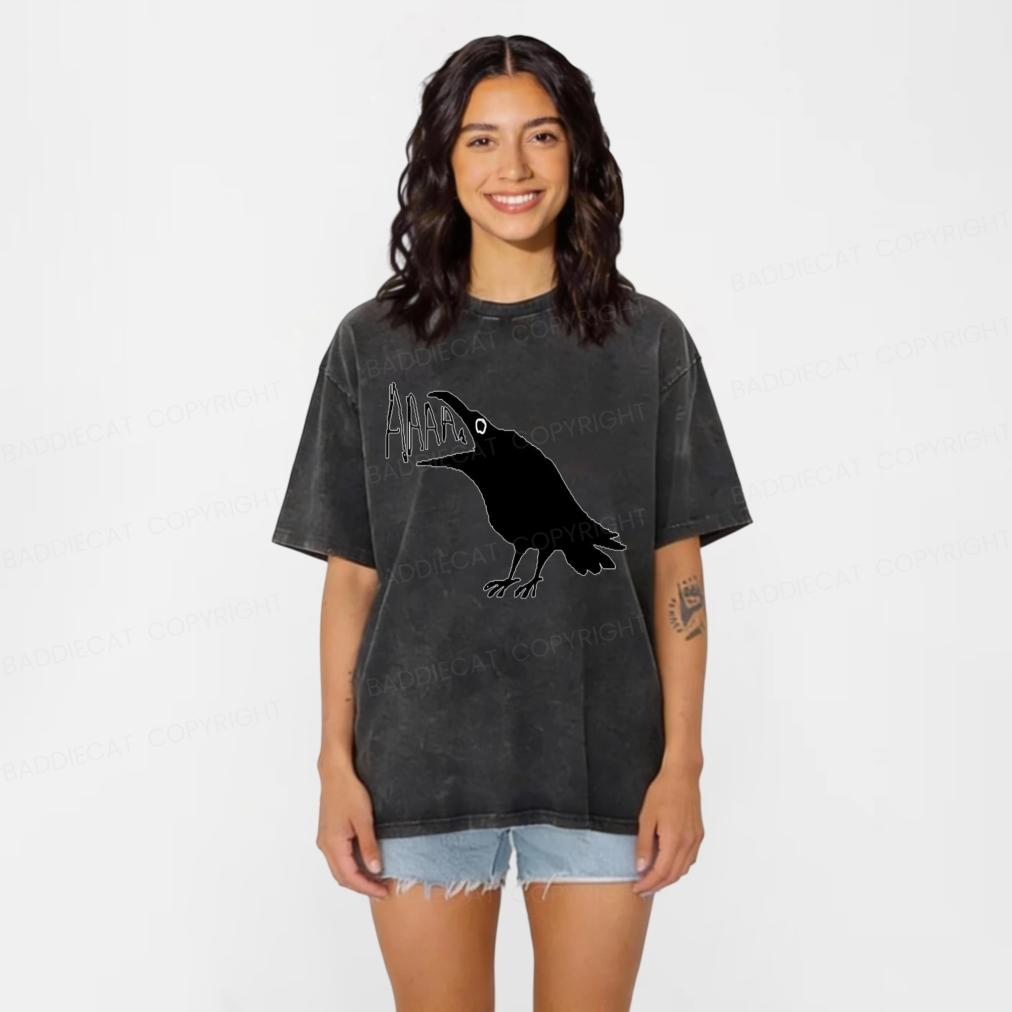 Baddiecat Screaming Crow Washed T-shirt