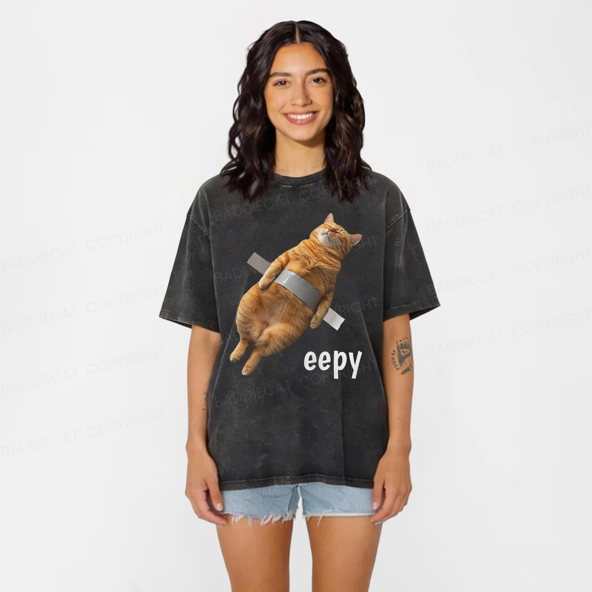 Baddiecat Duct Tape Eepy Cat Washed T-shirt