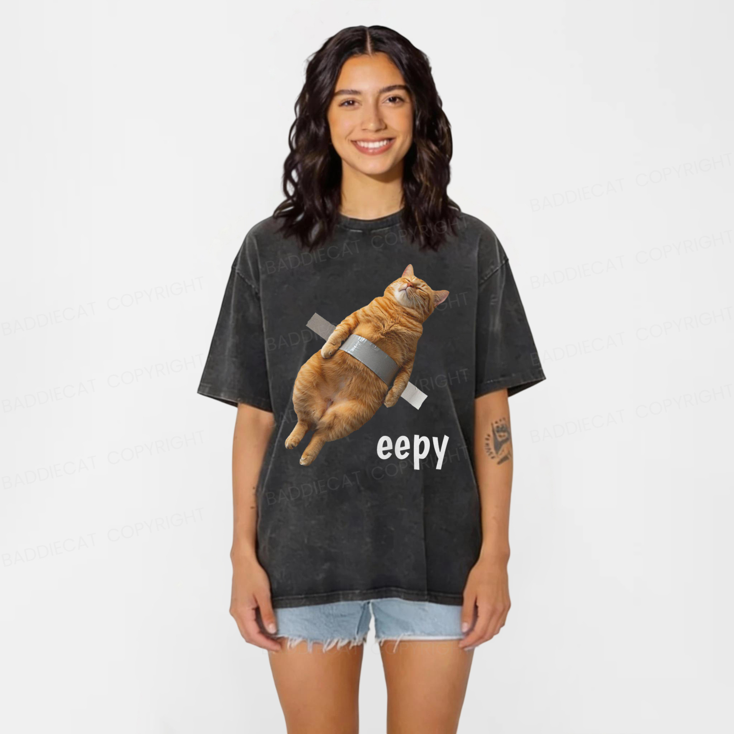 Baddiecat Duct Tape Eepy Cat Washed T-shirt