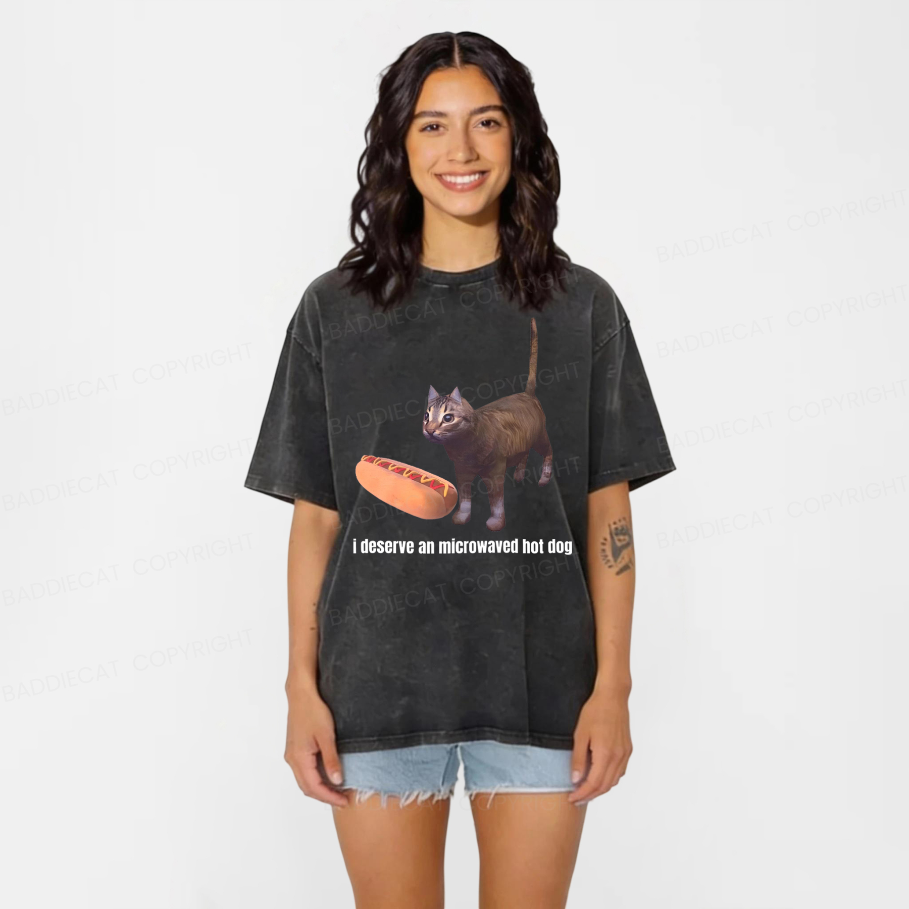 Baddiecat I Deserve An Microwaved Hot Dog Washed T-shirt