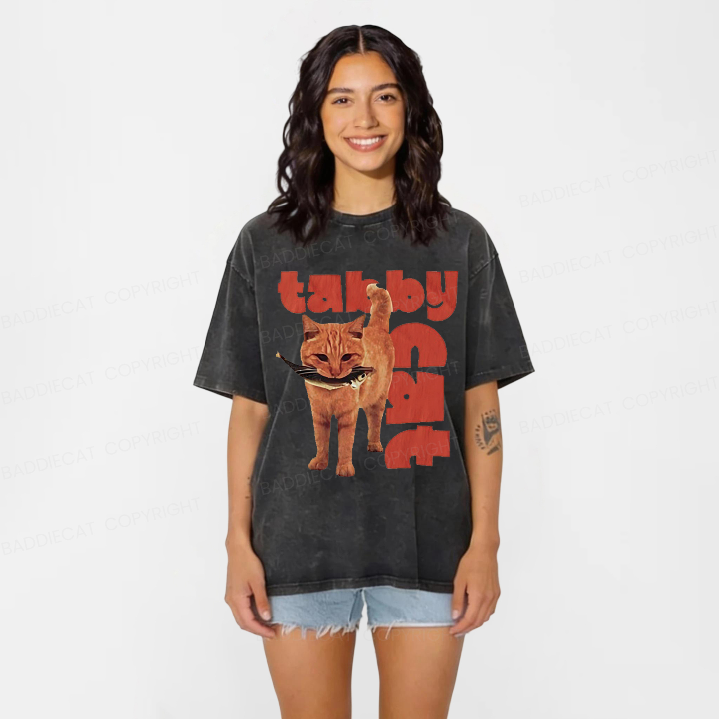 Baddiecat Tabby Cat Washed T-shirt