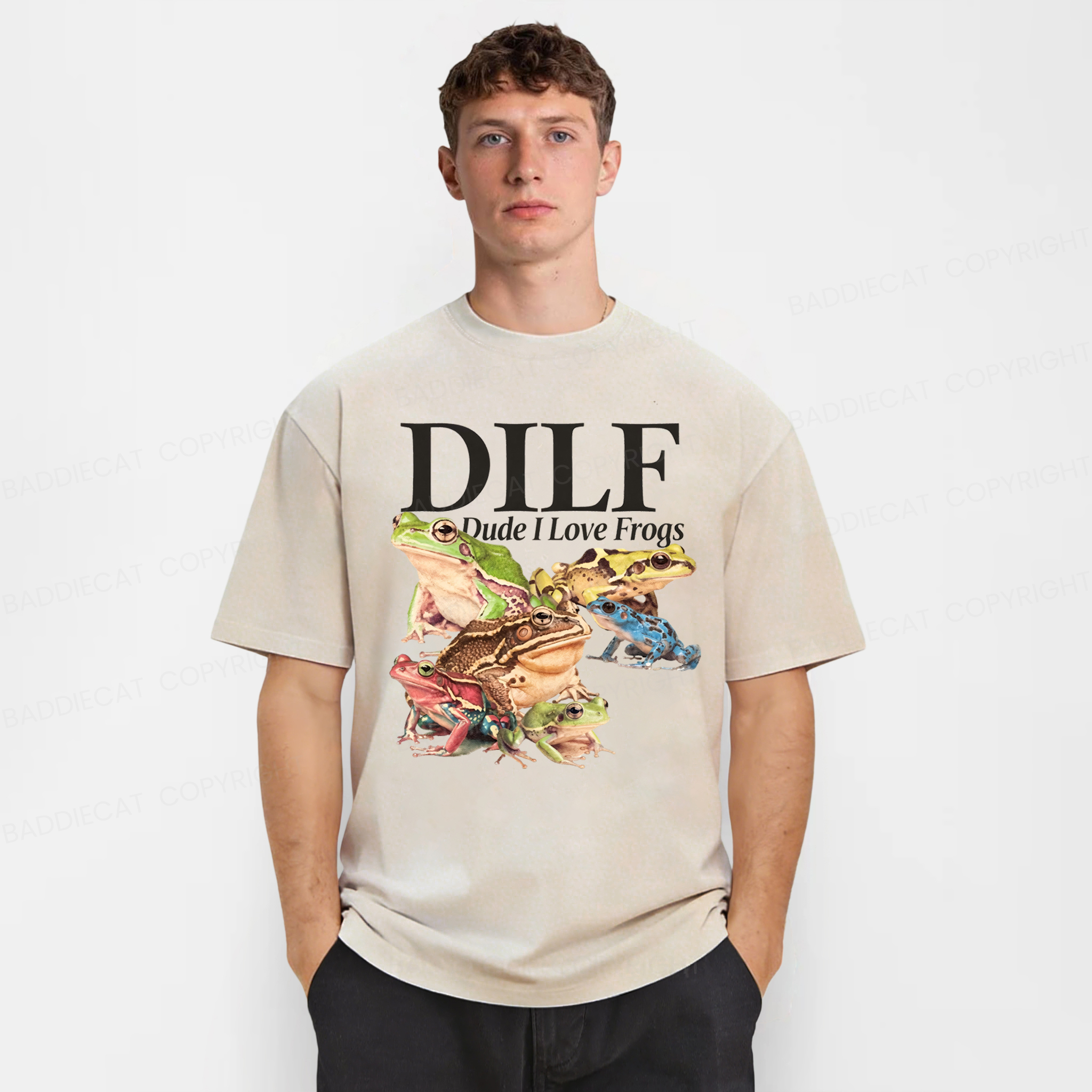Baddiecat Dude I Love Frogs Washed T-shirt
