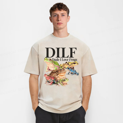Baddiecat Dude I Love Frogs Washed T-shirt