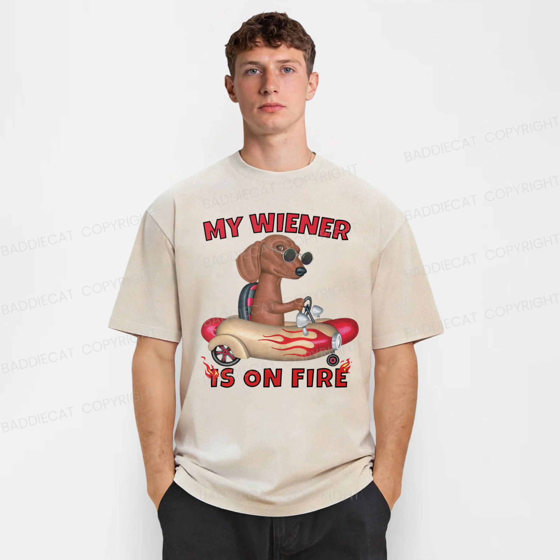 Baddiecat My Wiener Is On Fire Hot Dog Car Washed T-shirt