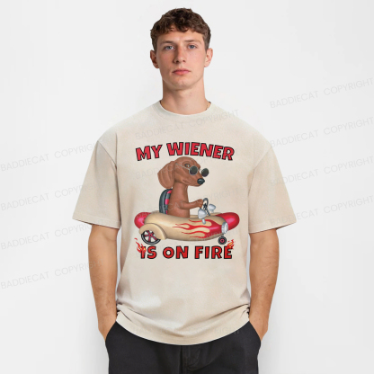 Baddiecat My Wiener Is On Fire Hot Dog Car Washed T-shirt