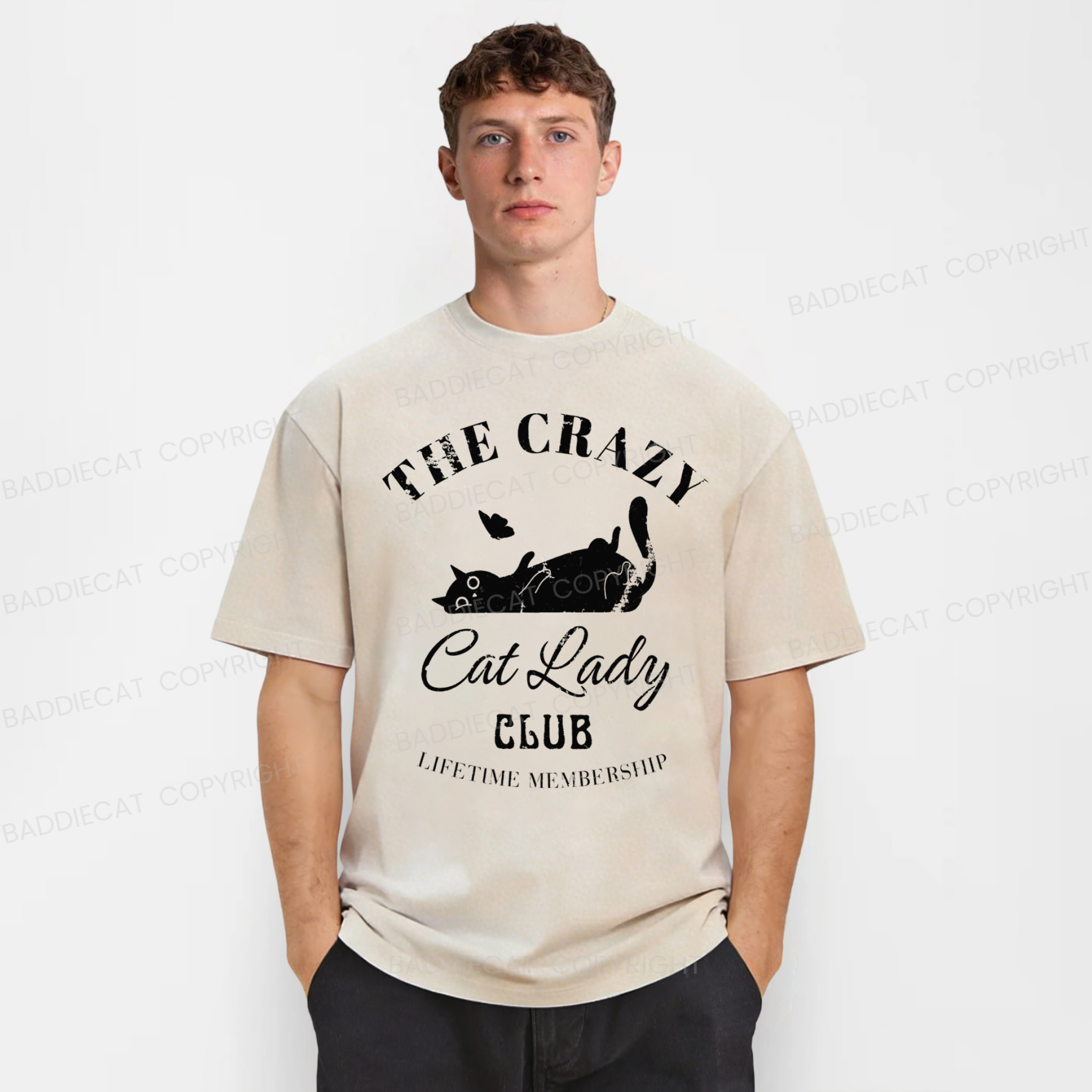Baddiecat The Crazy Cat Lady Club Washed T-shirt