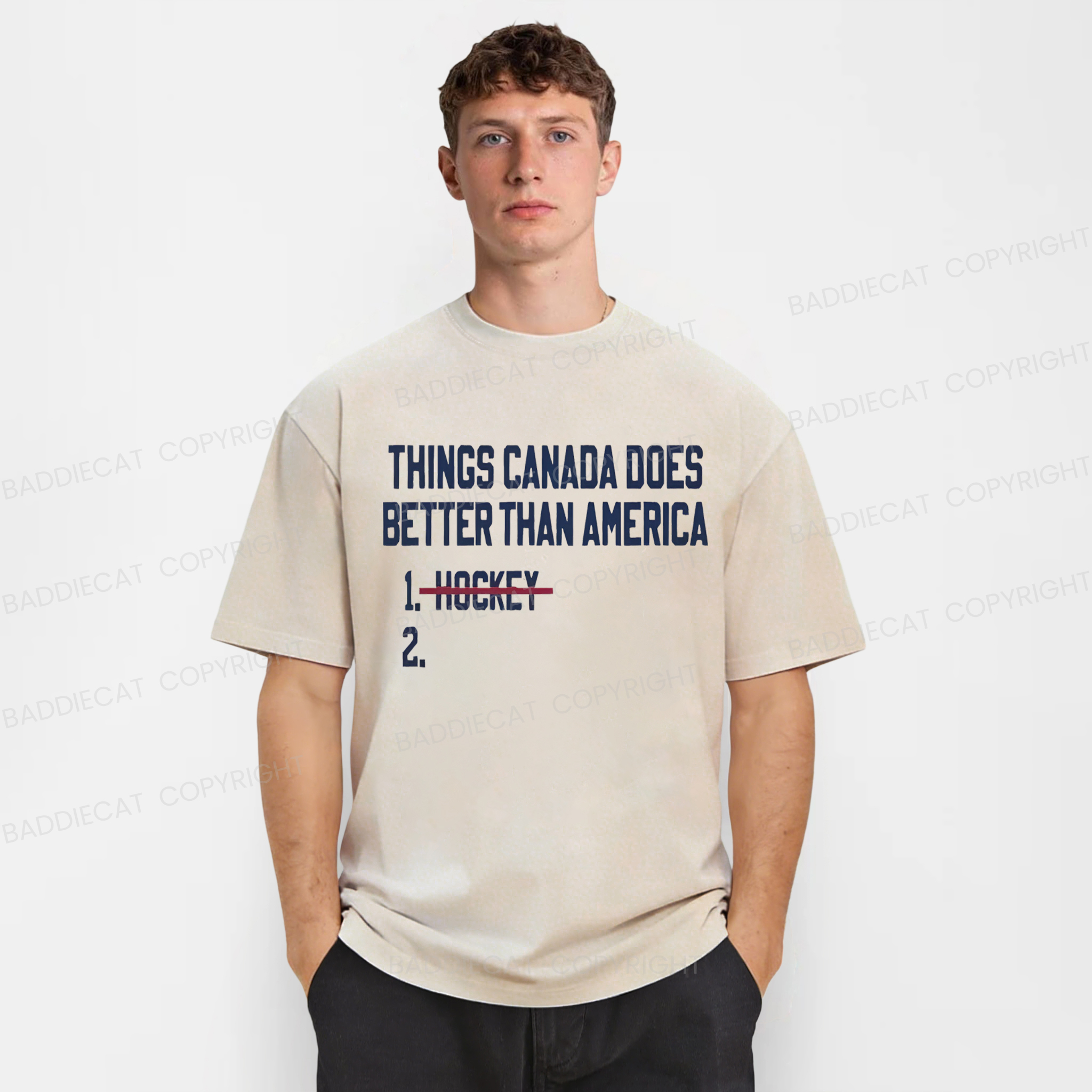 Baddiecat Funny Hockey Washed T-shirt