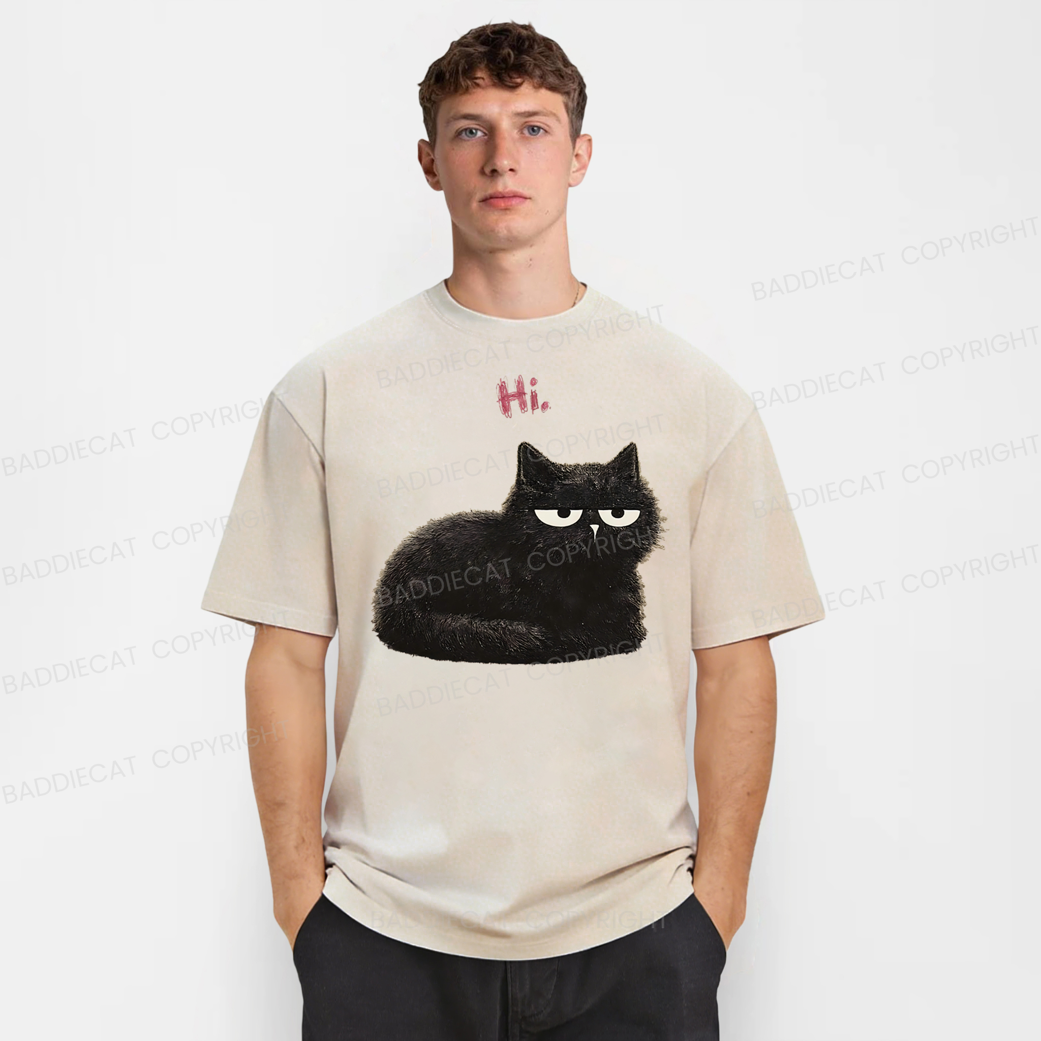 Baddiecat Grumpy Black Cat Washed T-shirt