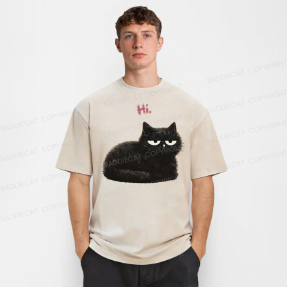 Baddiecat Grumpy Black Cat Washed T-shirt