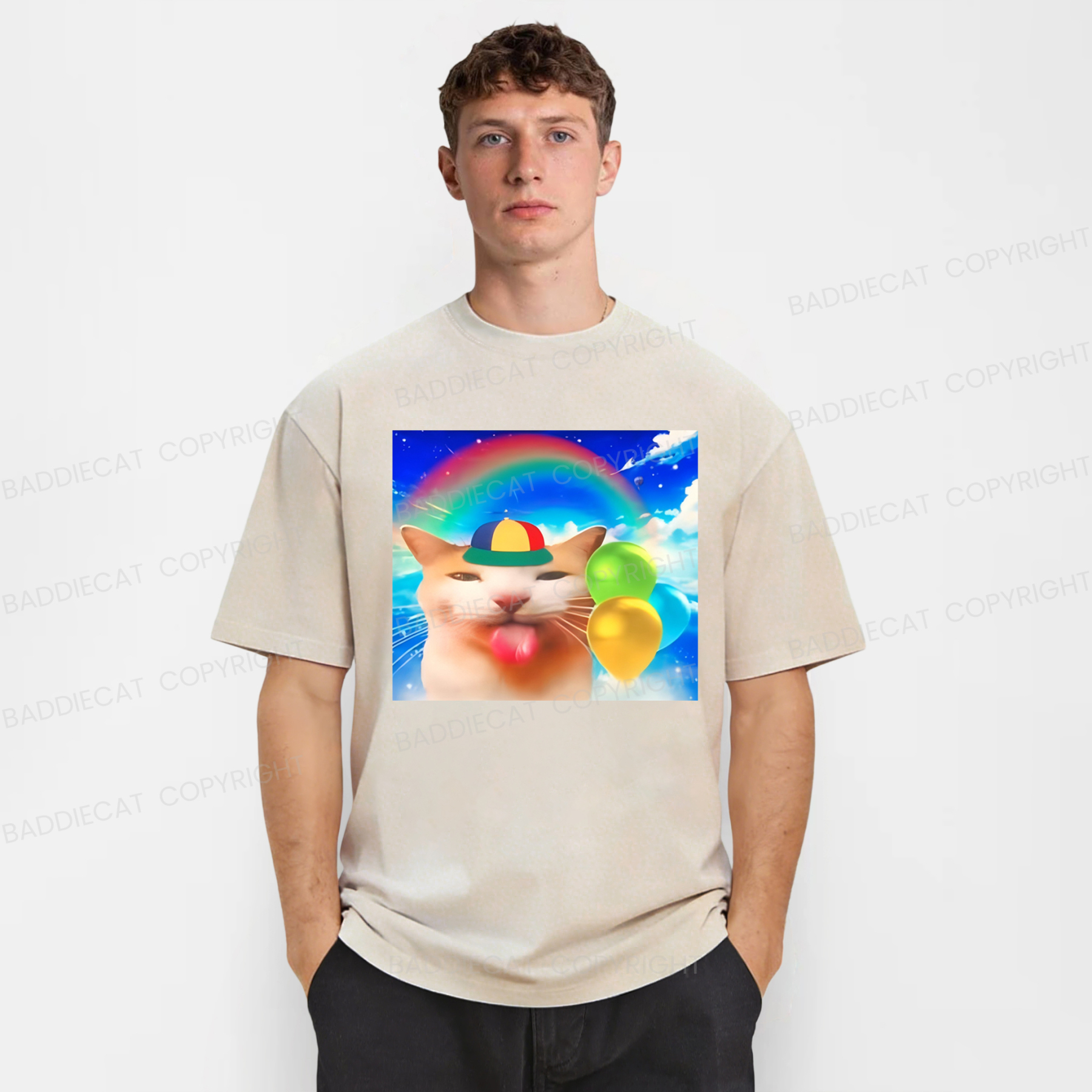 Baddiecat Summer Cat Meme Washed T-shirt