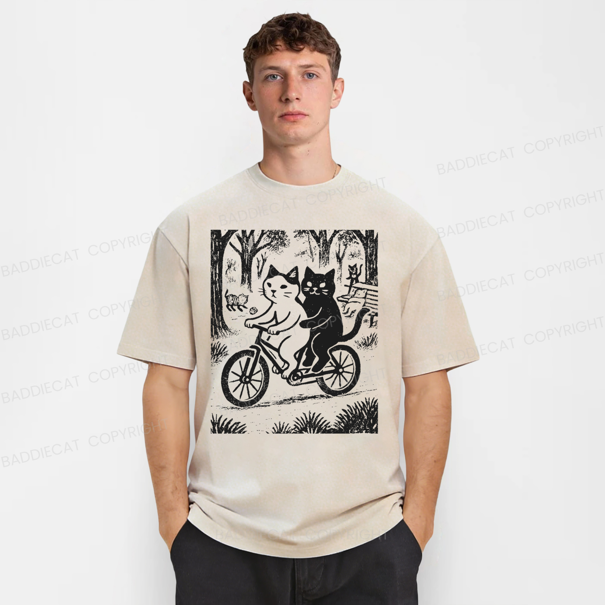 Baddiecat Cats On A Bike Washed T-shirt