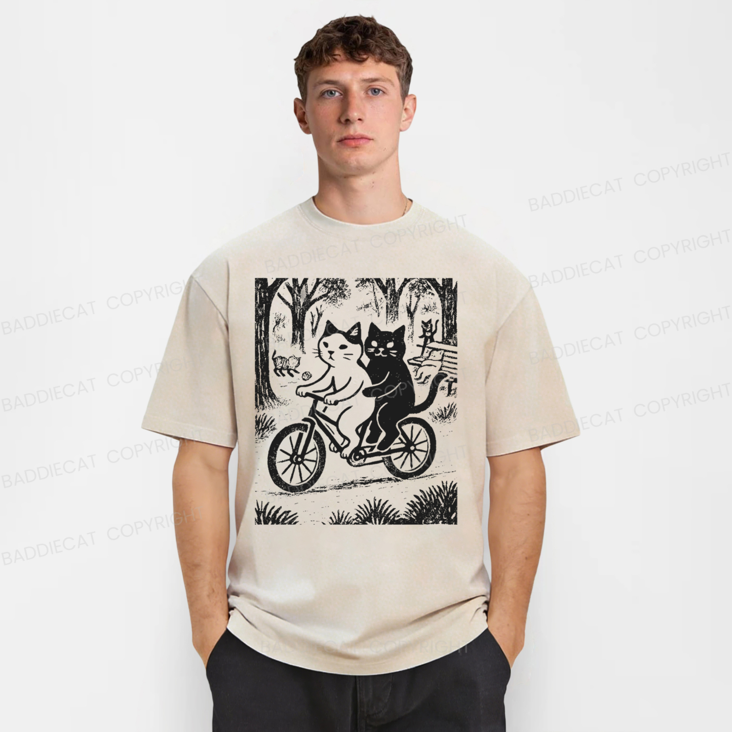 Baddiecat Cats On A Bike Washed T-shirt