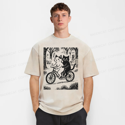 Baddiecat Cats On A Bike Washed T-shirt