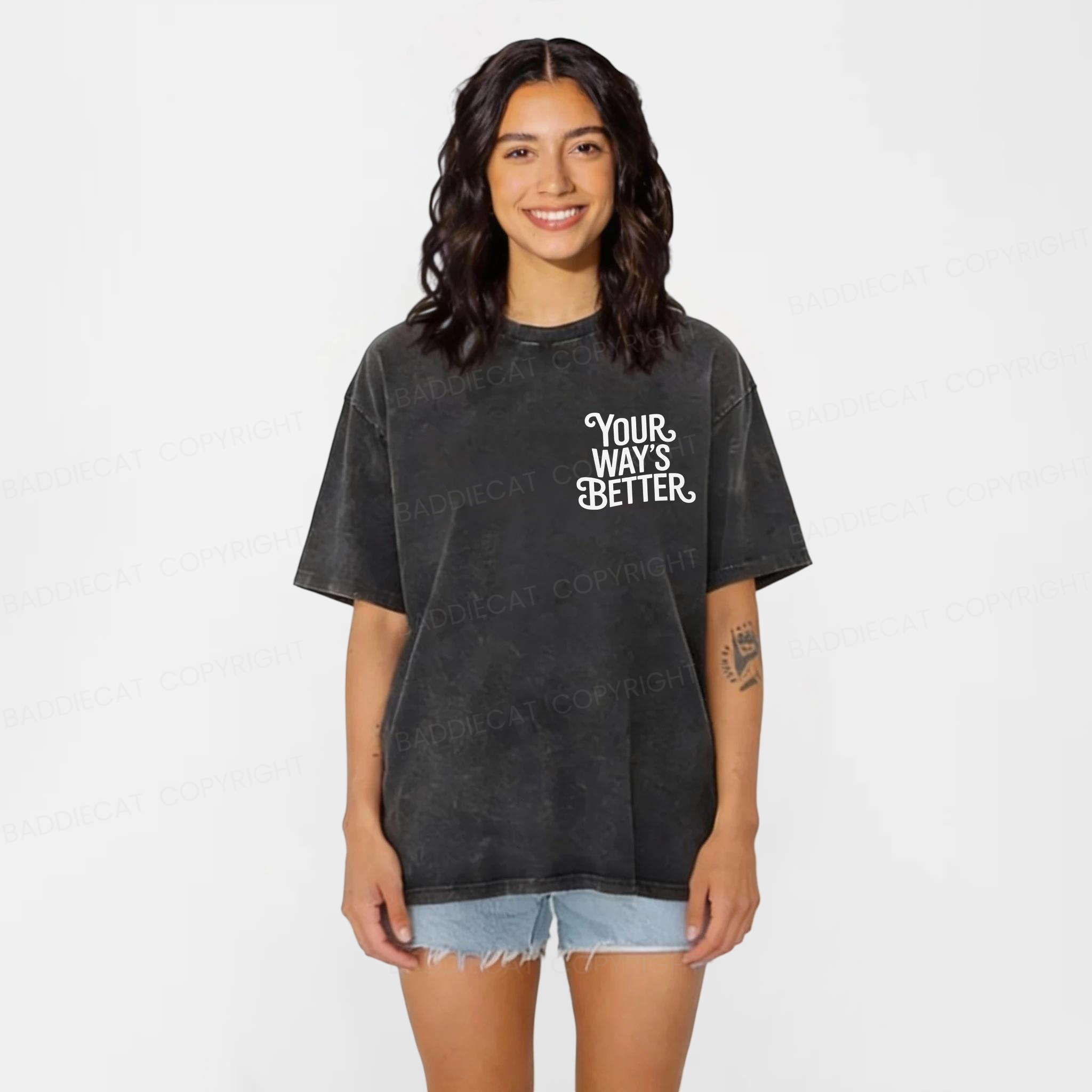 Baddiecat Your Way's Better Proverbs 16:9 Bible Verse Washed T-shirt