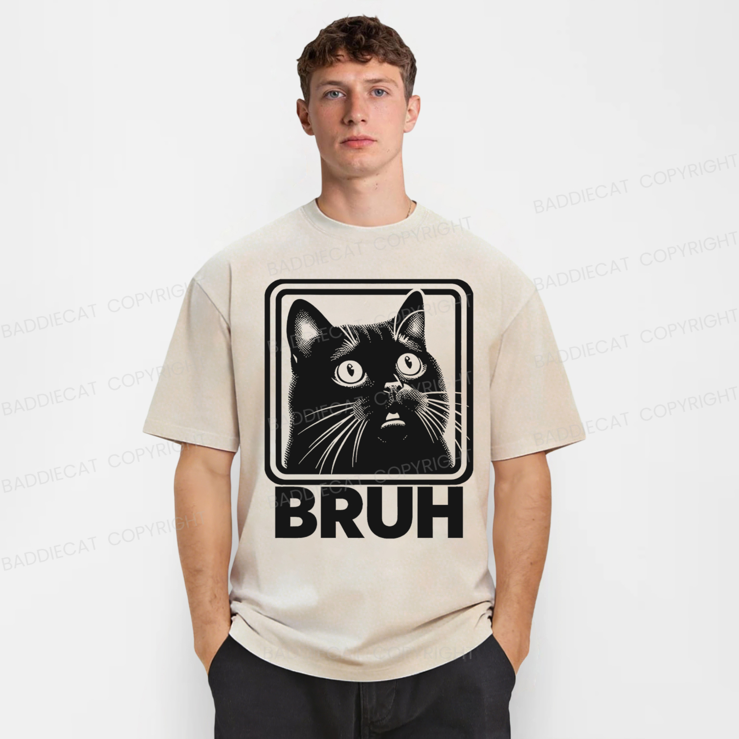 Baddiecat BRUH Cat Washed T-shirt