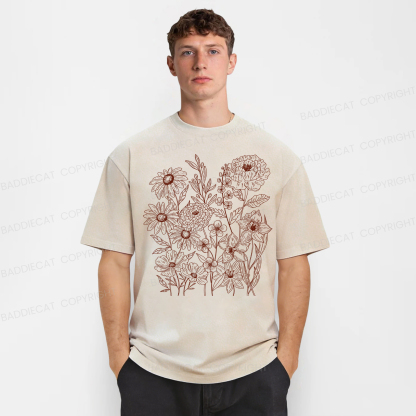 Baddiecat Vintage Pressed Flowers Washed T-shirt