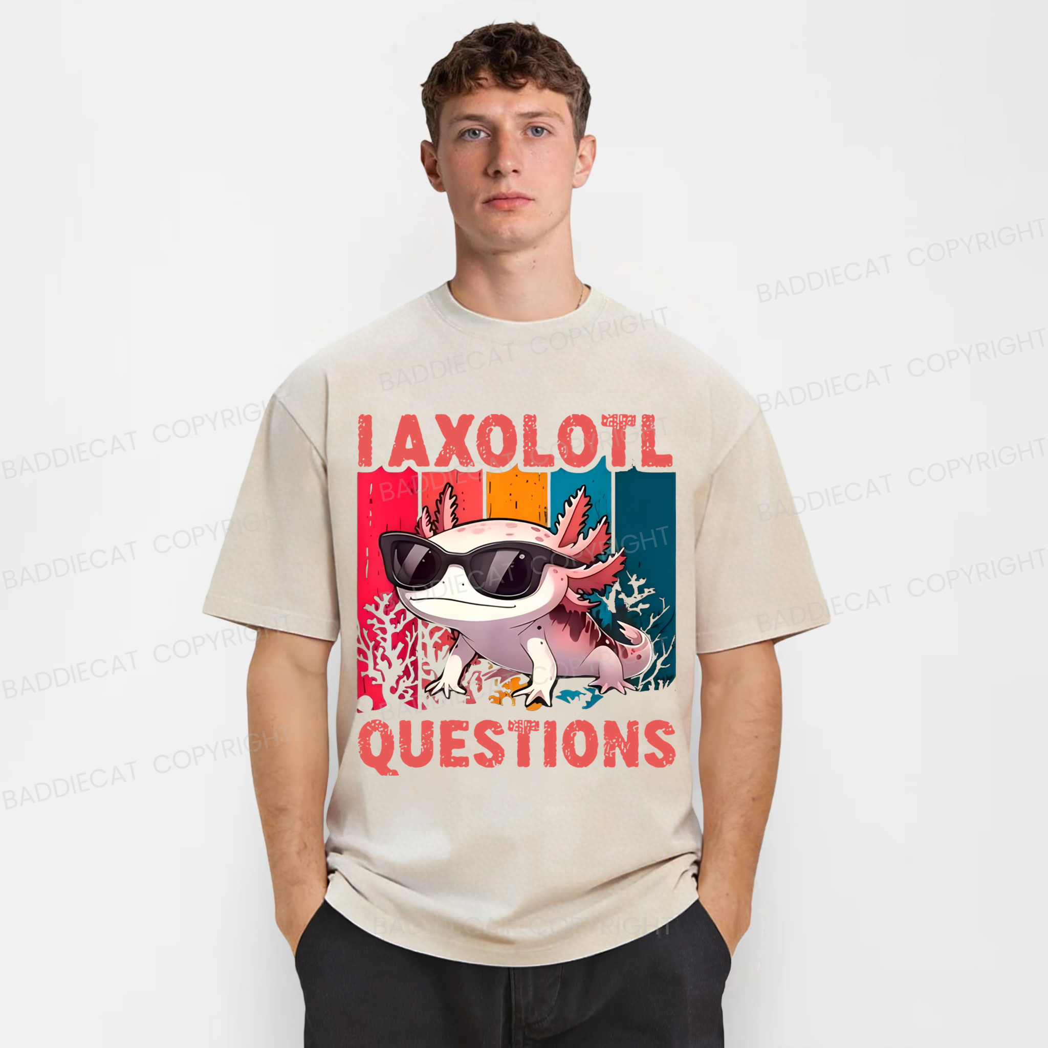Baddiecat I Axolotl Questions Washed T-shirt
