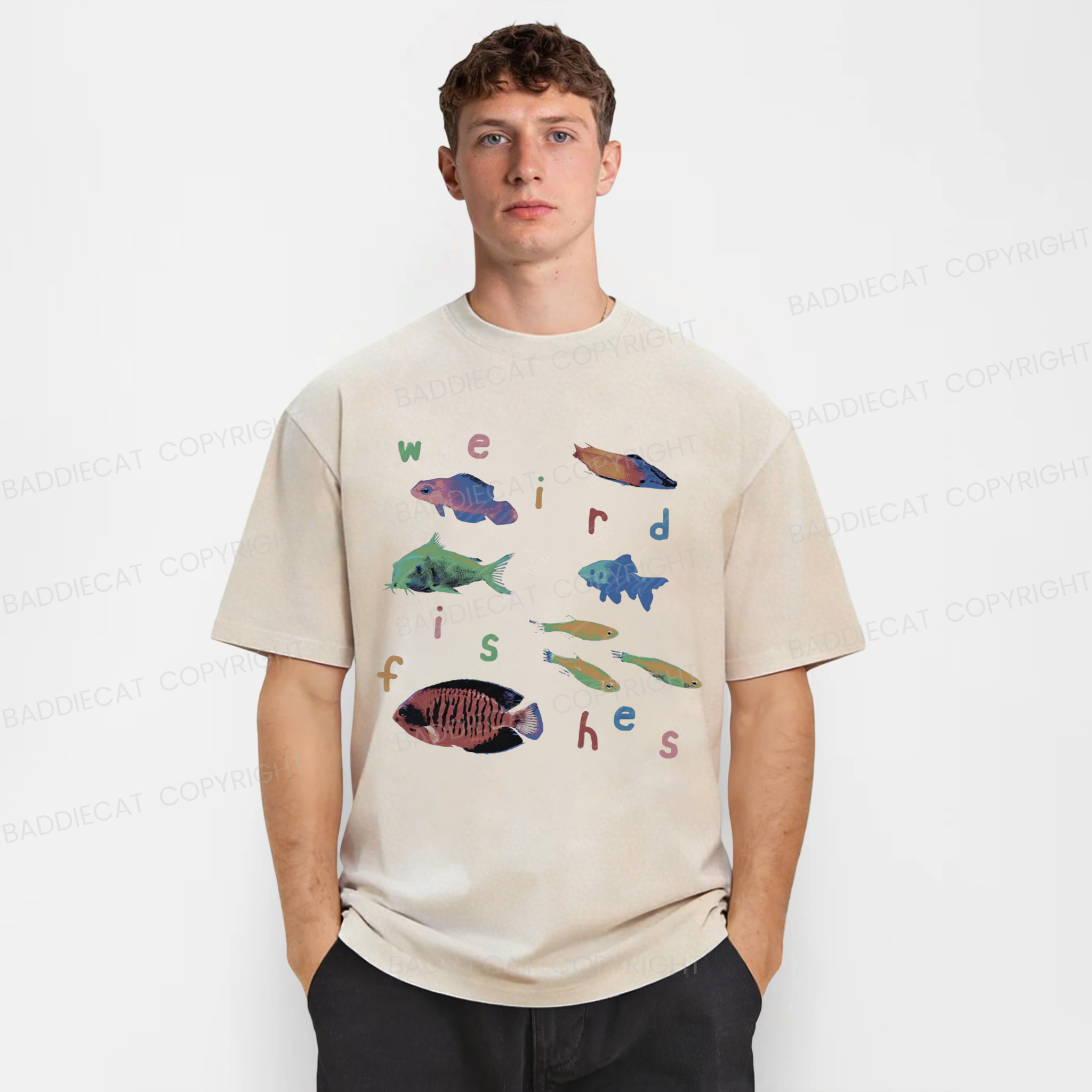 Baddiecat Weird Fishes Washed T-shirt