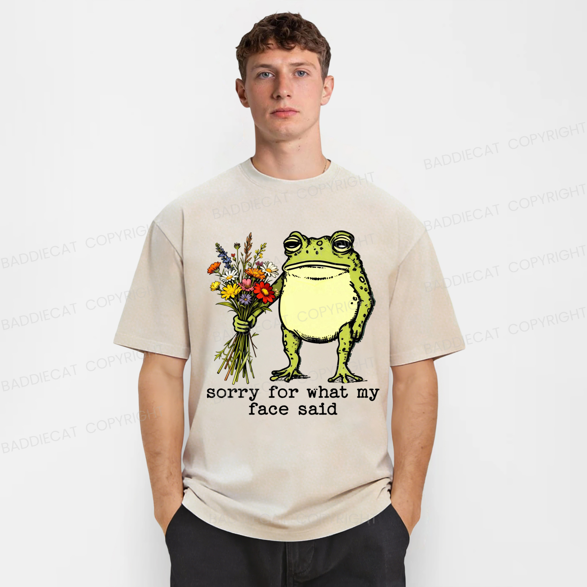 Baddiecat Sorry For What My Face Said Frog Washed T-shirt