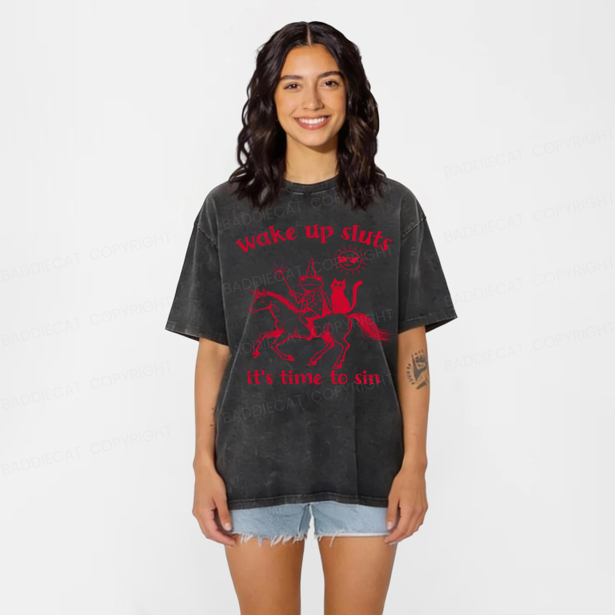 Baddiecat Wake Up Sluts Washed T-shirt