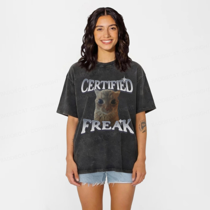 Baddiecat Certified Freak Funny Cat Washed T-shirt