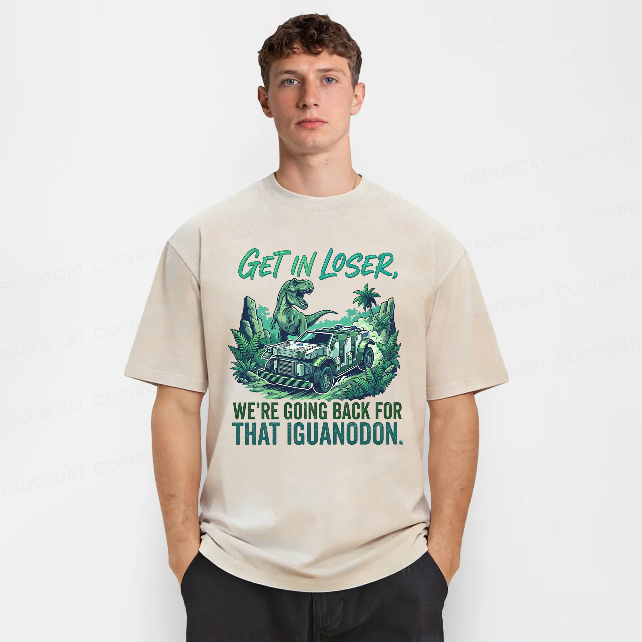 Baddiecat Dinosaur Get In Loser Theme Washed T-shirt