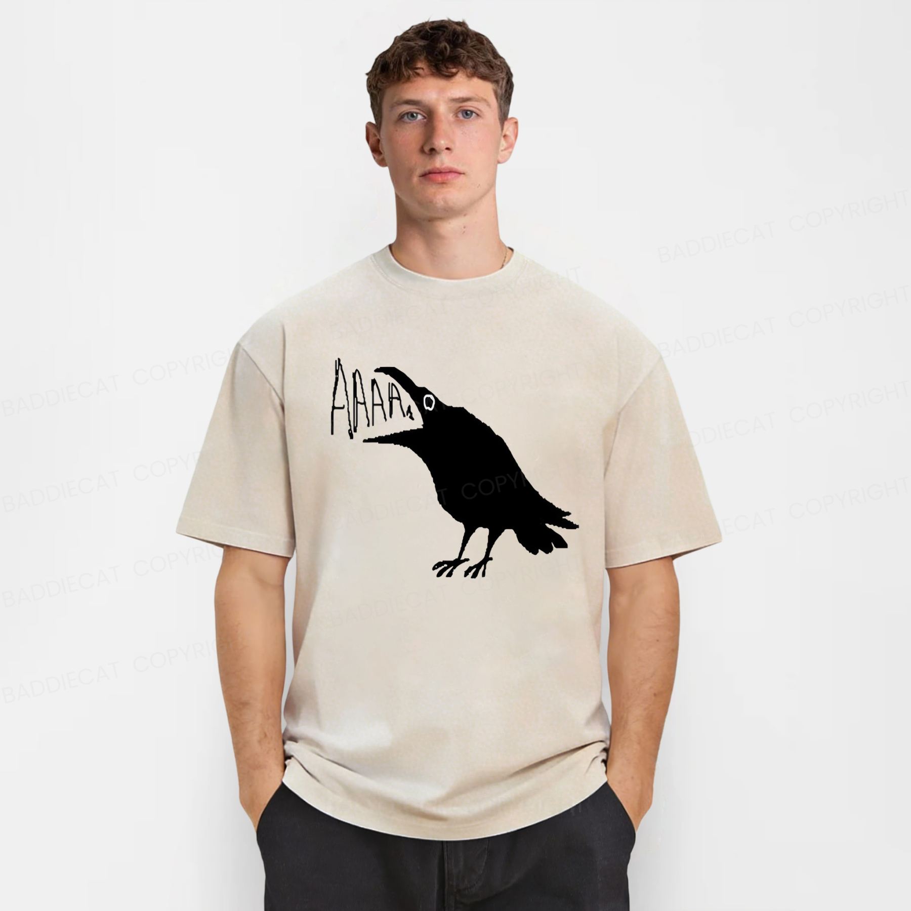 Baddiecat Screaming Crow Washed T-shirt