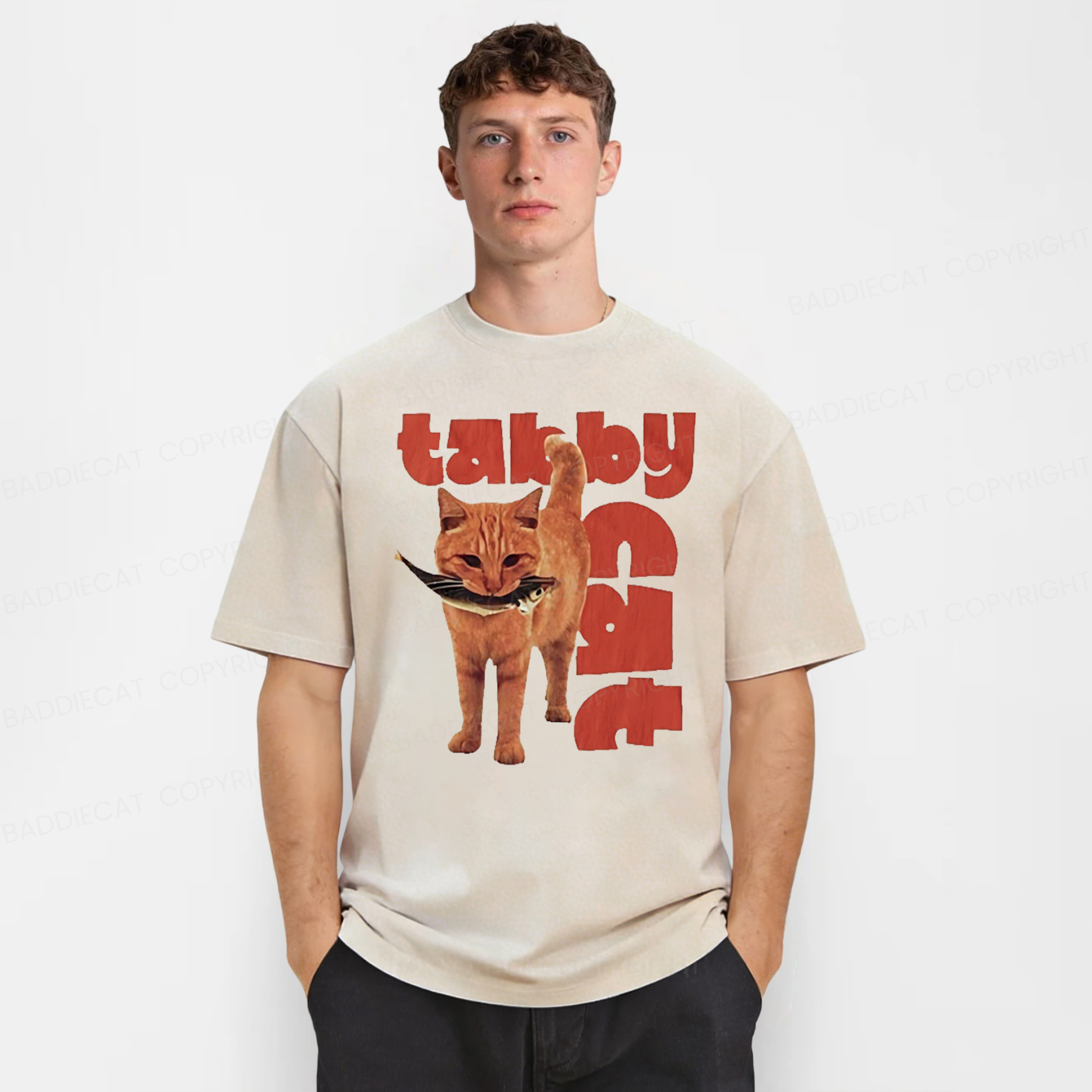 Baddiecat Tabby Cat Washed T-shirt