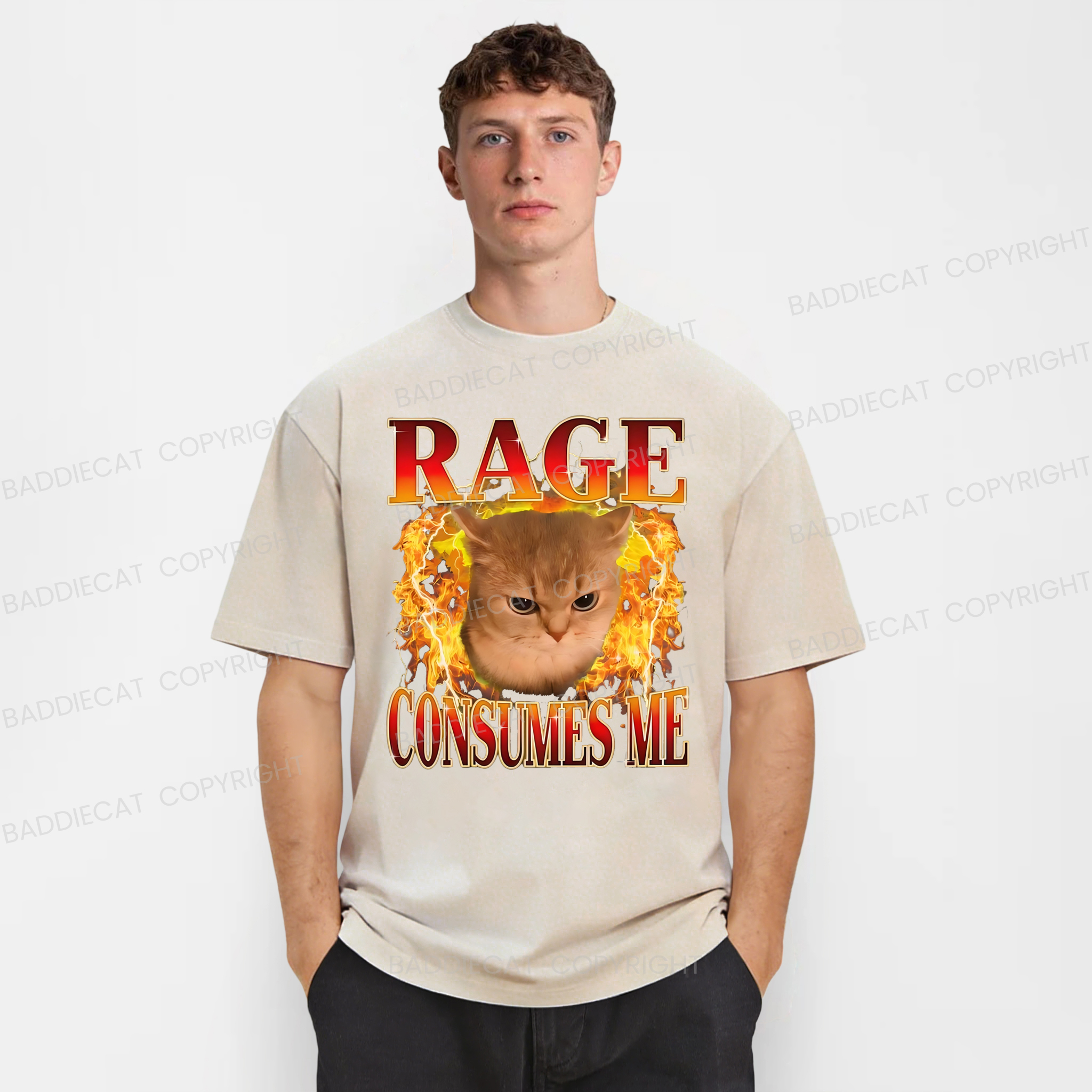 Baddiecat Rage Consumes Me Washed T-shirt