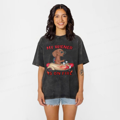 Baddiecat My Wiener Is On Fire Hot Dog Car Washed T-shirt