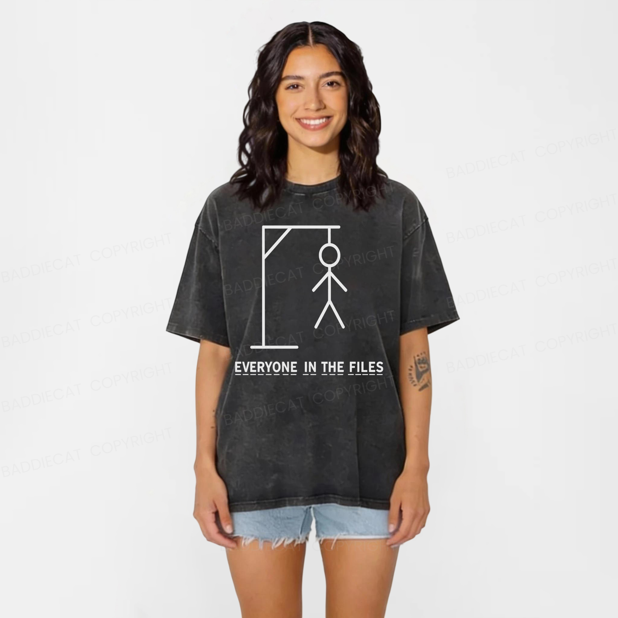 Baddiecat Everyone In The Files Washed T-shirt