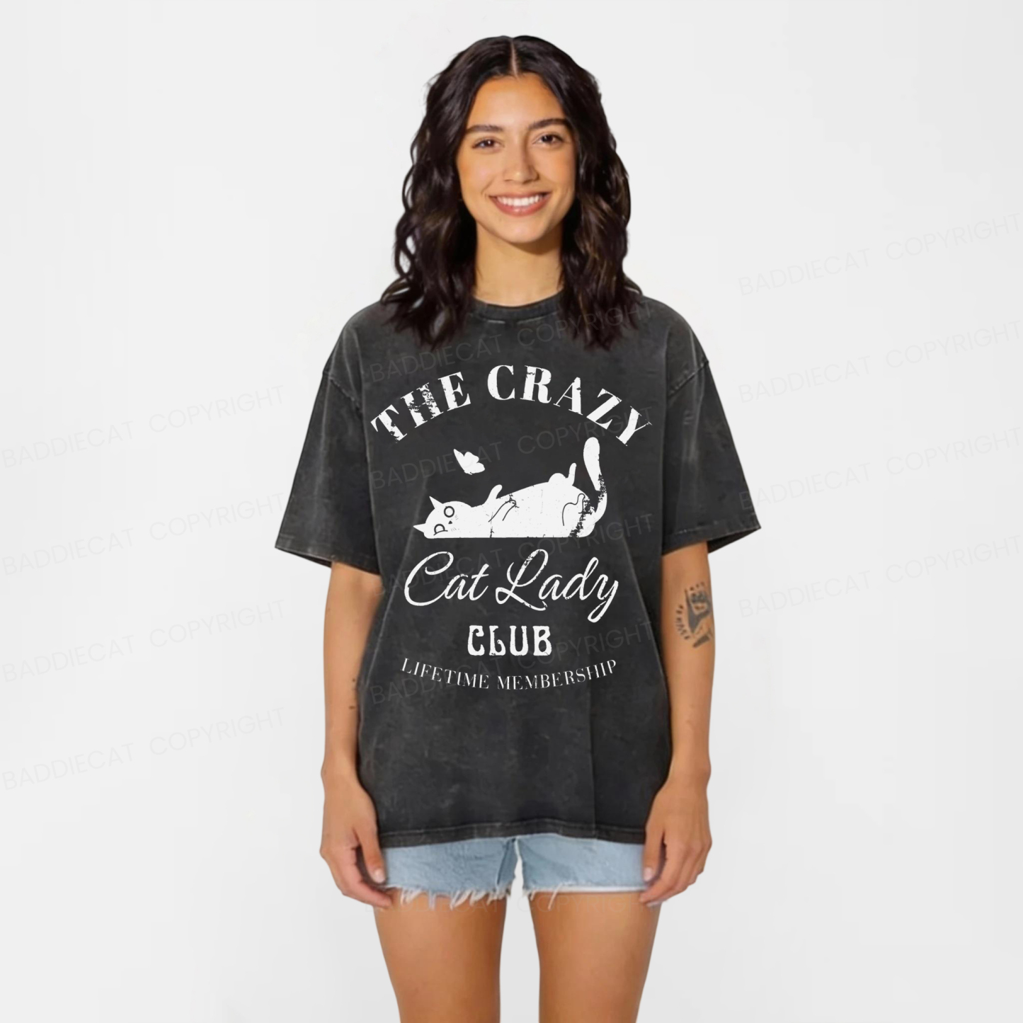 Baddiecat The Crazy Cat Lady Club Washed T-shirt